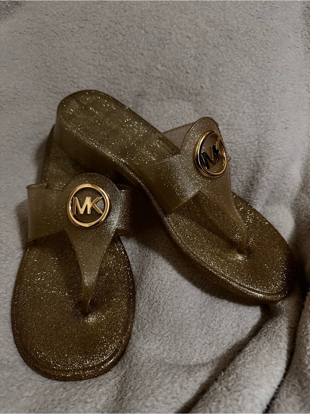 Michael Kors Metallic Gold Glitter Jelly Thong Sandals